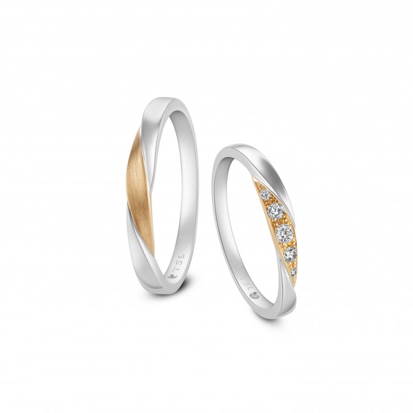 PT950鉑金及18K玫瑰色黃金鑲鑽石對裝戒指