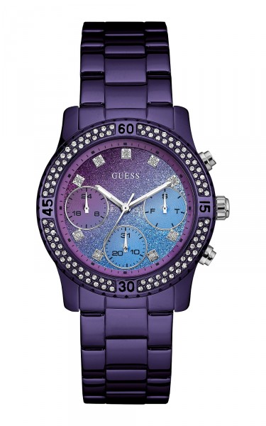 GUESS WATCH女裝多功能錶盤設計腕表(全紫色鋼帶款)